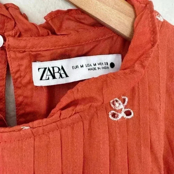 100% Authentic ZARA Orange Eyelet Flower Print Mini Dress $89.90 Size Medium - Picture 8 of 11